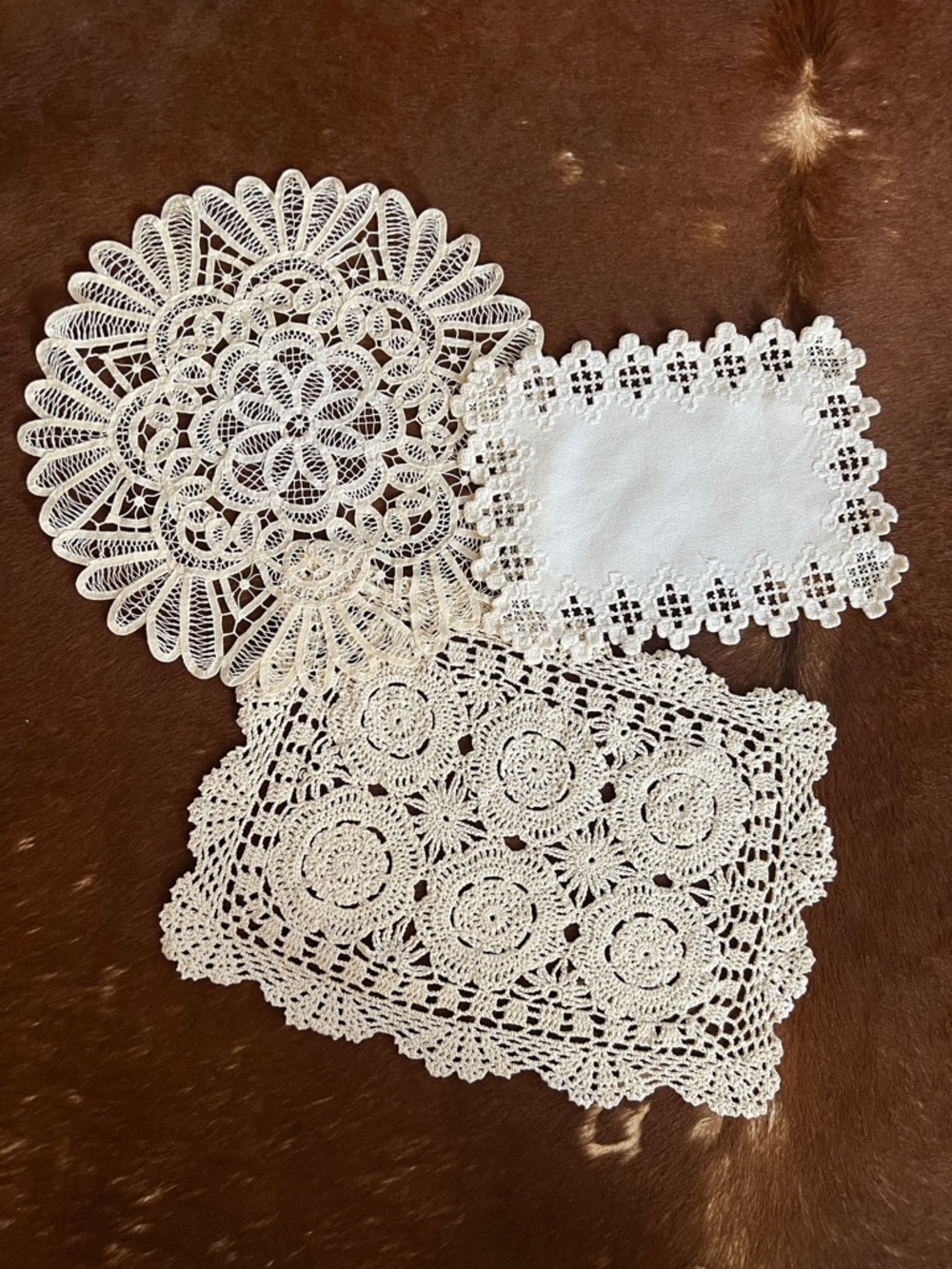 Handmade White Crochet Doilies Set of 3